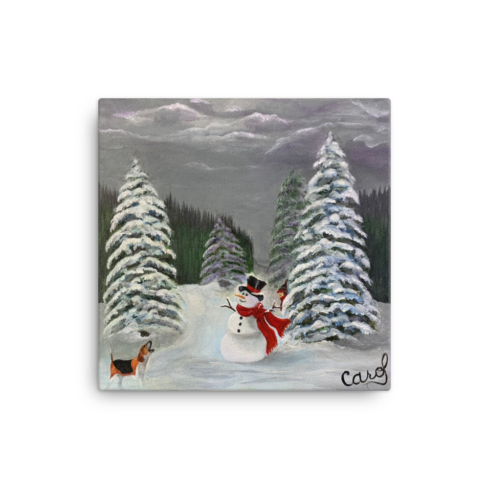 Snowman in the Forest Canvas Print